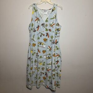 Disney Shop Dress Womens XL Mickey Mouse Hawaiian Floral Midi V Neck Beach